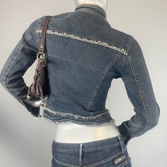 ❌SOLD-DEPOP❌ Y2K Vintage Denim Cropped Collared Jean Jacket - Picture 5 of 7